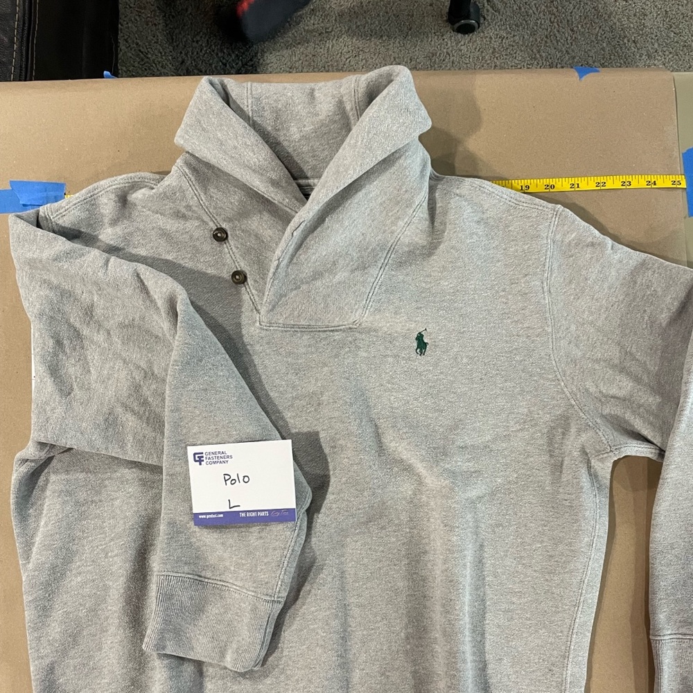 Polo Ralph Lauren Cross Button Mock Turtleneck Sweatshirt Size Large Gray